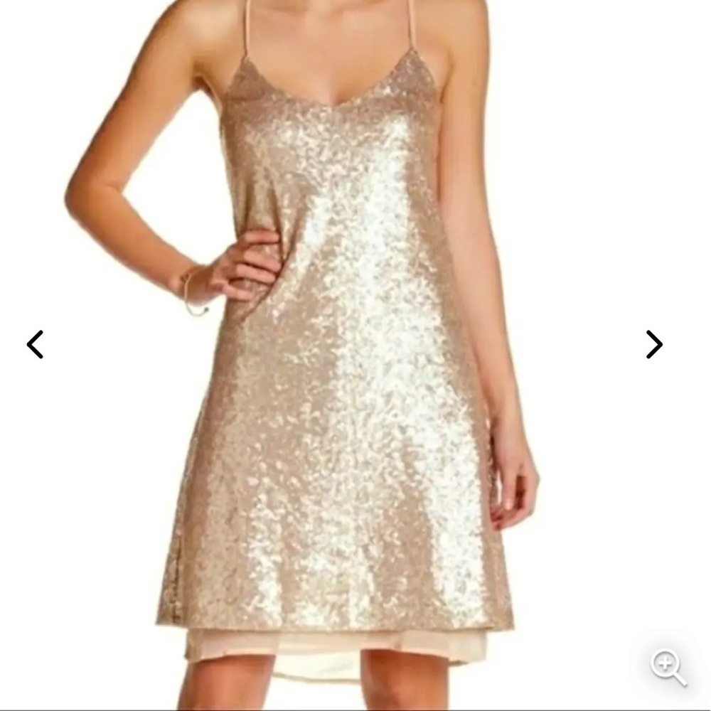 Free Press NWT Gold Sequin Criss Cross Back Mini Cocktail Dress Size xl